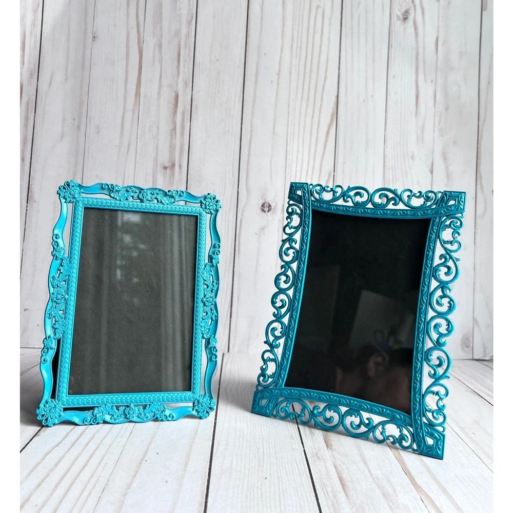 Ornate Rococo Baroque Boho Shabby Chic Turquoise Teal Set of 2 Picture Frames